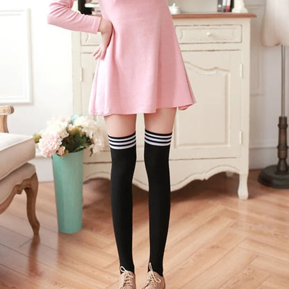 Sexy Striped Thigh High Socks for Women – Long Nylon Over Knee Stockings & Leg Warmers