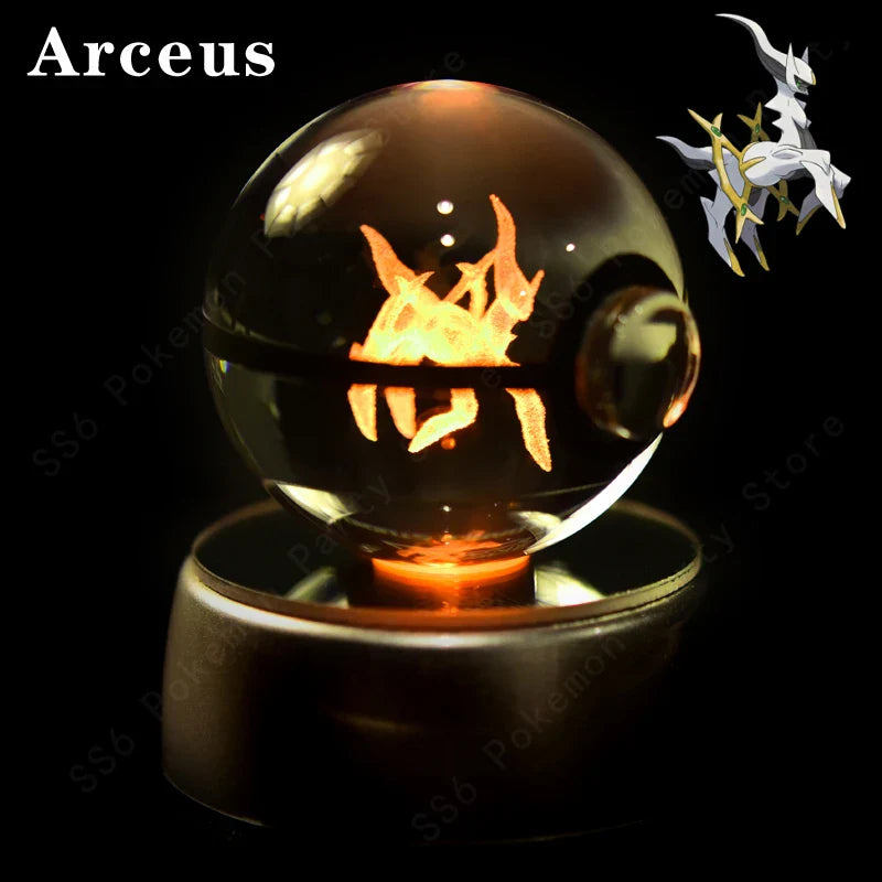 Pokemon Crystal Ball Night Light - 3D Pikachu, Gengar, Mew and Mewtwo Lamp Base, Glass Pokeball Figure, Birthday Gift