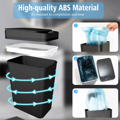 Touchless Motion Sensor Bathroom Trash Can with Lid – Slim Automatic Smart Garbage Bin for Bedroom, Office & Living Room