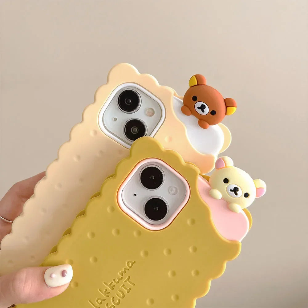 Sandwich Biscuit Tide Bear Silicone Phone Case for iPhone 16 15 14 13 12 11 Pro Max Shockproof Soft Cover