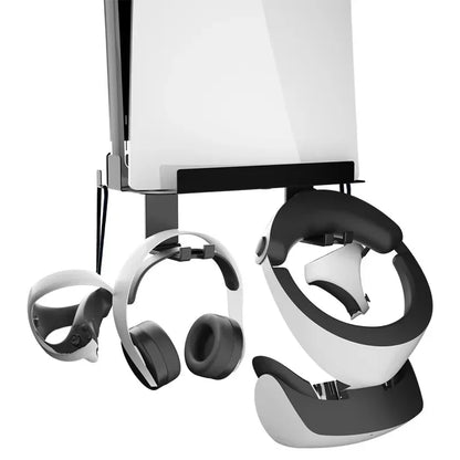 PS5 Wall Mount Storage Bracket – Metal Console Holder with PS VR Headset Hook, Multifunctional PlayStation 5 Accessories Stand