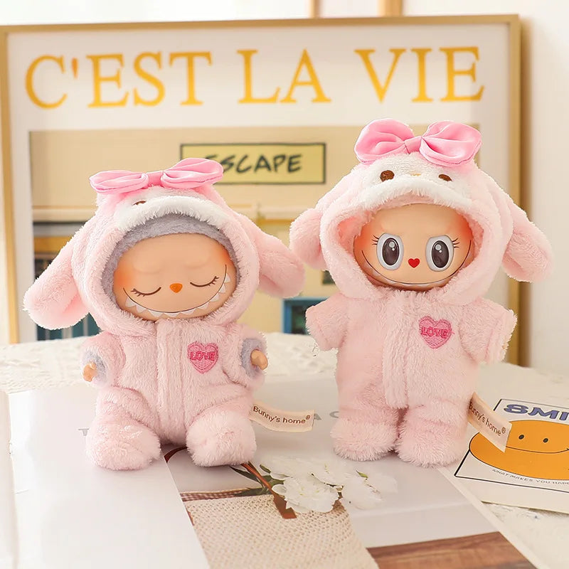 17cm Labubu Mini Plush Doll Outfit – Cute Blue Shark & Snowman Jumpsuit Accessories for V1/V2 Dolls, Gift for Kids