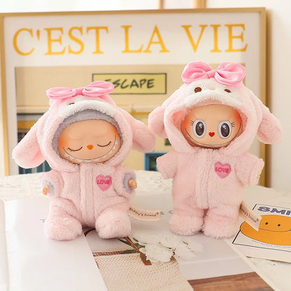 17cm Labubu Mini Plush Doll Outfit – Cute Blue Shark & Snowman Jumpsuit Accessories for V1/V2 Dolls, Gift for Kids