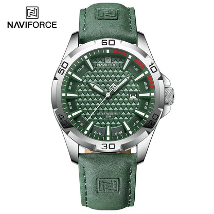 NAVIFORCE Men's Quartz Watch — Fashion Leather Strap Sport Waterproof Wristwatch with Calendar