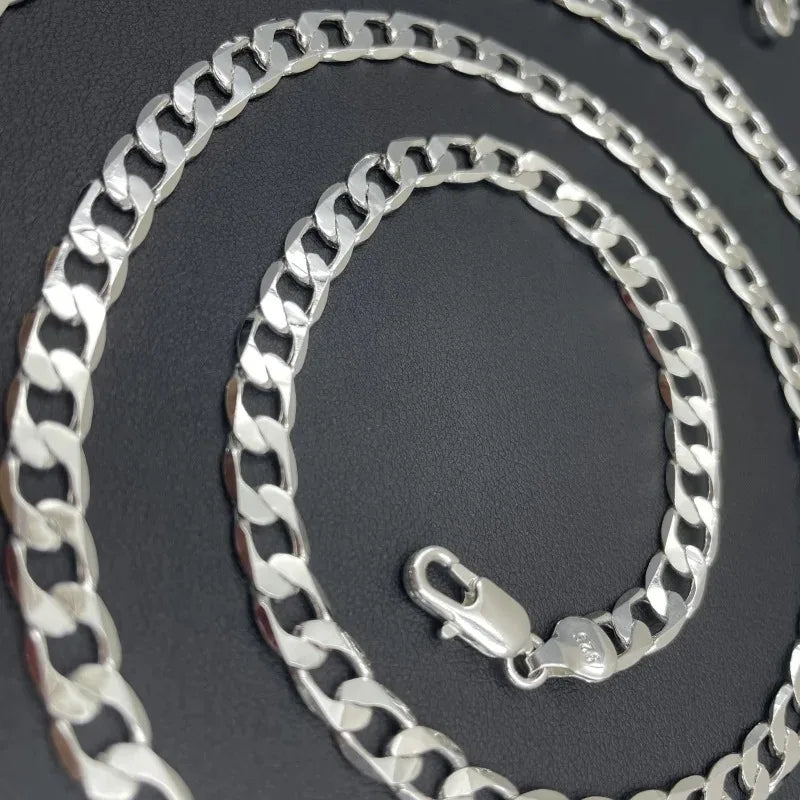 925 Sterling Silver Necklace — 2–12mm Width, 40–75cm Long Chain with Lobster Clasp for Men & Women, Engagement Jewelry
