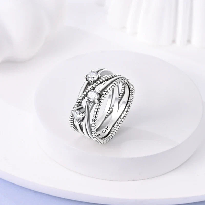 925 Sterling Silver Ring – Infinite Love Star & Moon Design for Women, Wedding Jewelry Gift