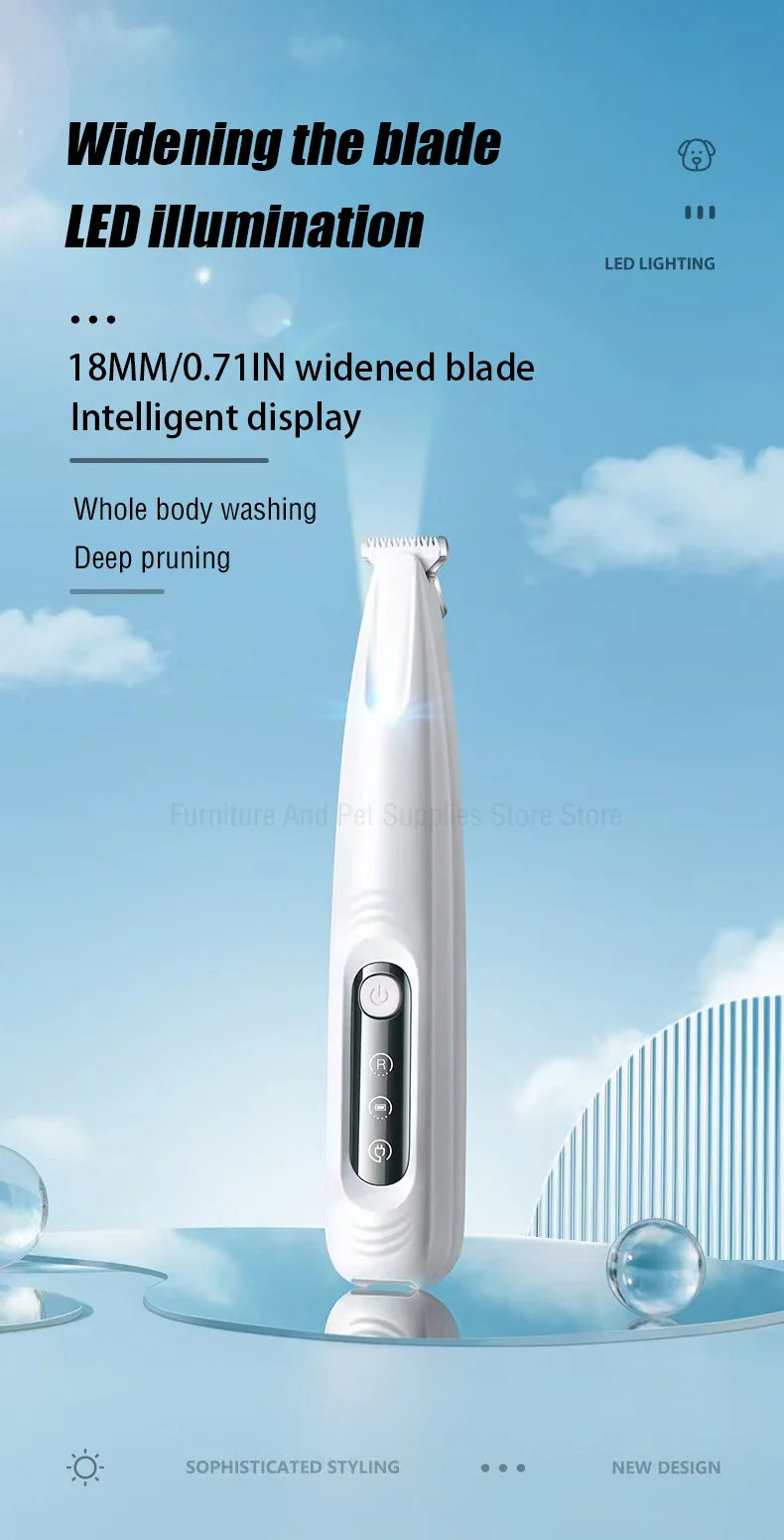 New Waterproof LED Dog Paw Trimmer – Pet Hair Clippers with LED Display & 18mm Wide Blade