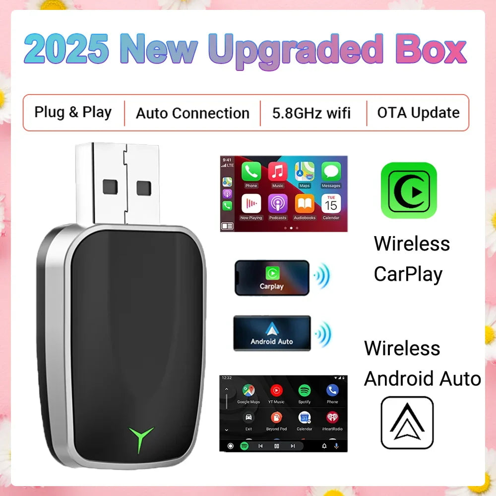 2025 New 2-in-1 Wired to Wireless CarPlay & Android Auto Adapter – Mini Plug & Play Dongle with Auto Connect, Bluetooth & WiFi
