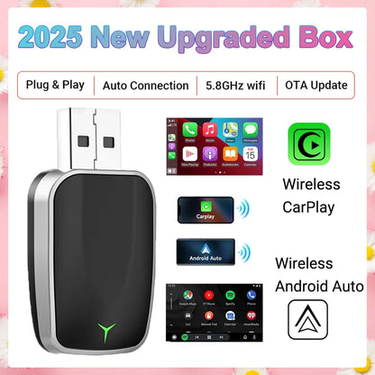 2025 New 2-in-1 Wired to Wireless CarPlay & Android Auto Adapter – Mini Plug & Play Dongle with Auto Connect, Bluetooth & WiFi