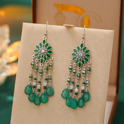 Bohemian Water Drop Tassel Earrings - Vintage Crystal Bead Long Dangle Jewelry for Women