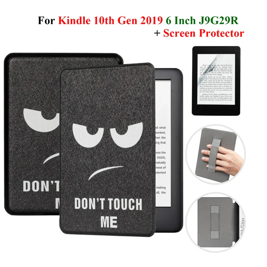 Kindle 10th Gen 6" Leather Case – Hand Strap & Screen Protector Cover with Wake/Sleep Function (2019, J9G29R)