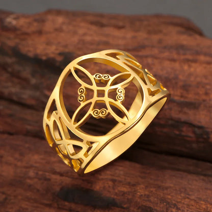 LIKGREAT Witch Knot Ring – Hollow Stainless Steel Celtic Amulet, Protection Jewelry for Men & Women, Couple Gifts