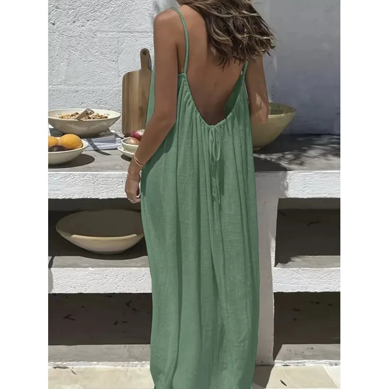 Women’s Strapless Backless Maxi Dress - Loose Comfortable Casual Home Sleepwear Long Dress
