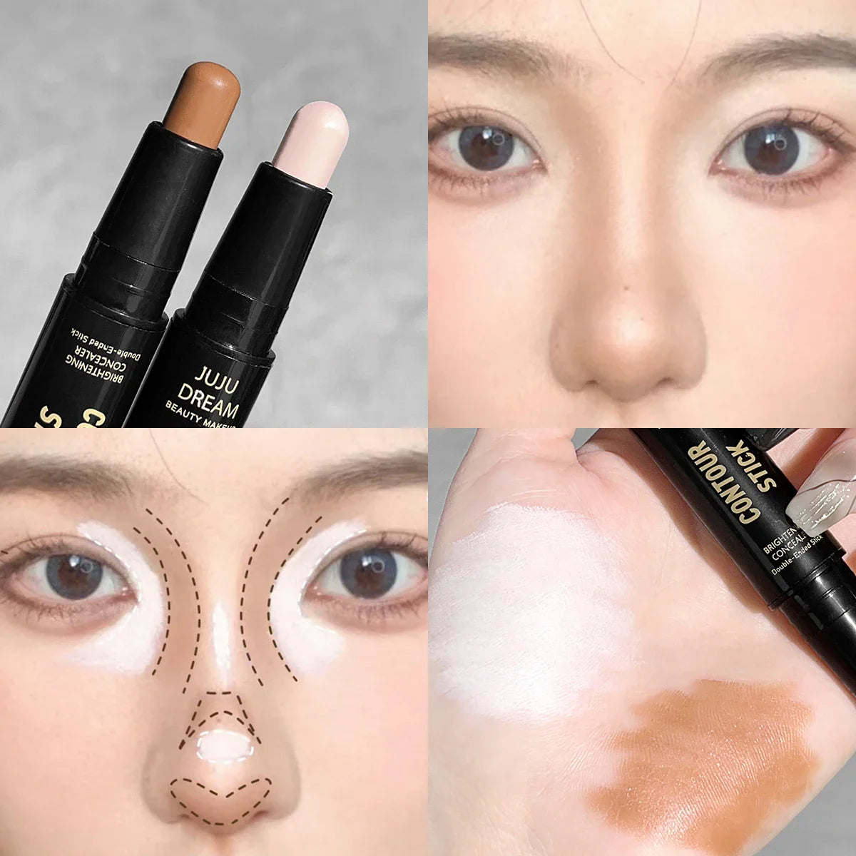Double-Ended Highlight & Contour Stick – 3D Nose Shadow, Facial Shaping, Brightening & Trimming Makeup Tool