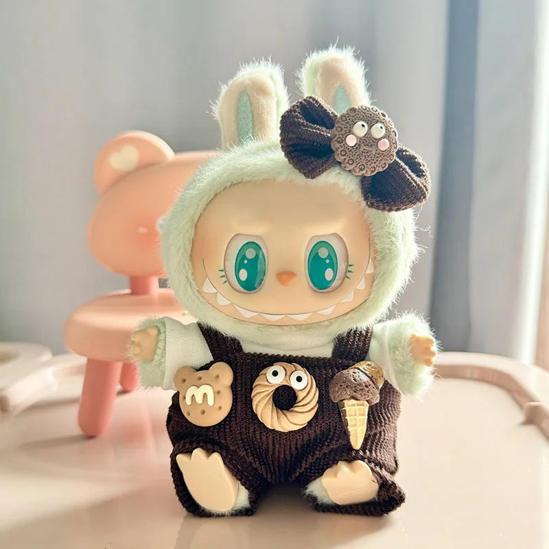 Labubu I & II Doll Clothes – 15cm/17cm Cute Eye Mask Pajama 3-Piece Set for Plush Dolls