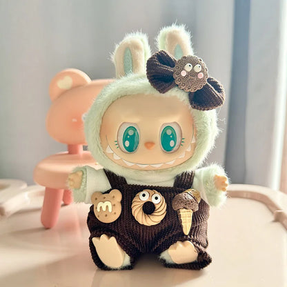 Labubu I & II Doll Clothes – 15cm/17cm Cute Eye Mask Pajama 3-Piece Set for Plush Dolls