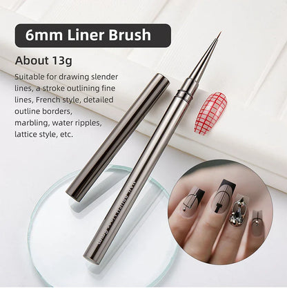 Nail Art Liner Brushes for Striping & Drawing – 6 to 25mm Design Pens, Professional Manicure Tools