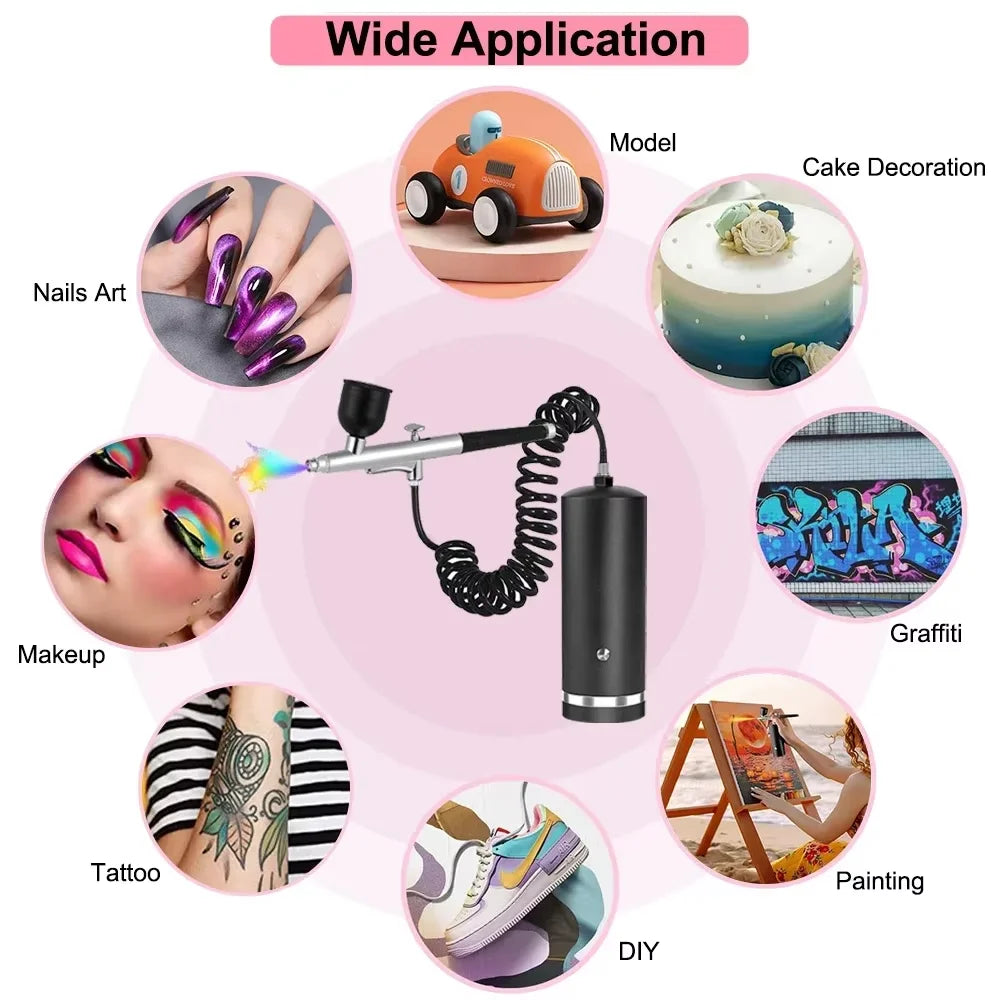 Portable Wireless Airbrush Kit — Handheld Electric Spray Gun with Compressor for Coloring, Tattoo, Graffiti & Model Painting