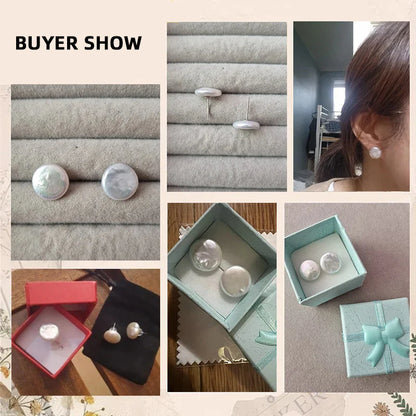 Women's Baroque Freshwater Pearl Stud Earrings with 925 Sterling Silver Posts