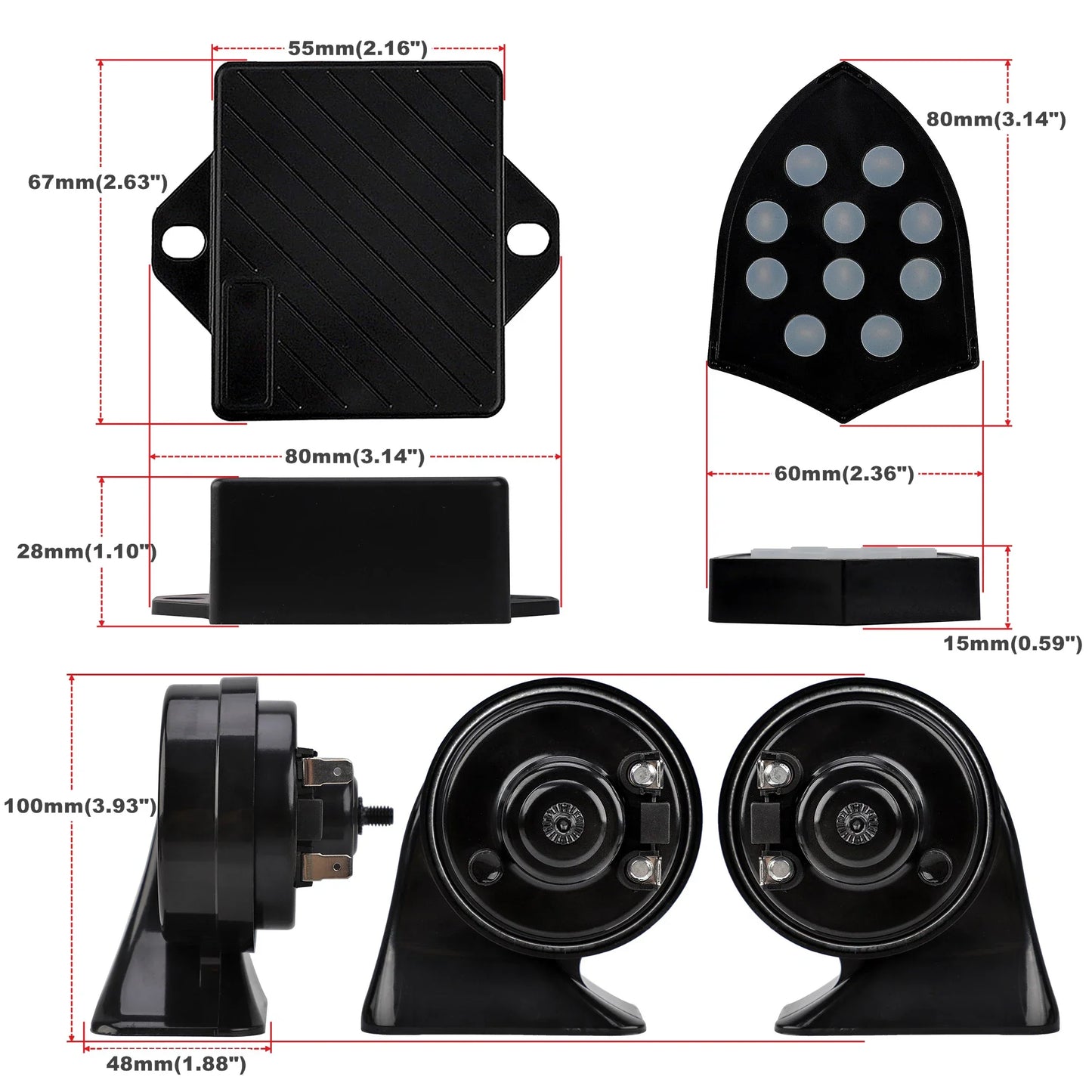 12V Universal Electronic Car Horn – 10 Sound Musical Siren Controller with Snail Trumpet, Automotive Alarm Accessory