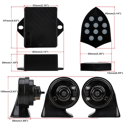 12V Universal Electronic Car Horn – 10 Sound Musical Siren Controller with Snail Trumpet, Automotive Alarm Accessory
