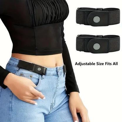 2pcs/set No Buckle Elastic Belt - Unisex Stretch Belt for Pants, Jeans - Casual, Buckle-Free, Adjustable, Invisible Belt for Women/Men