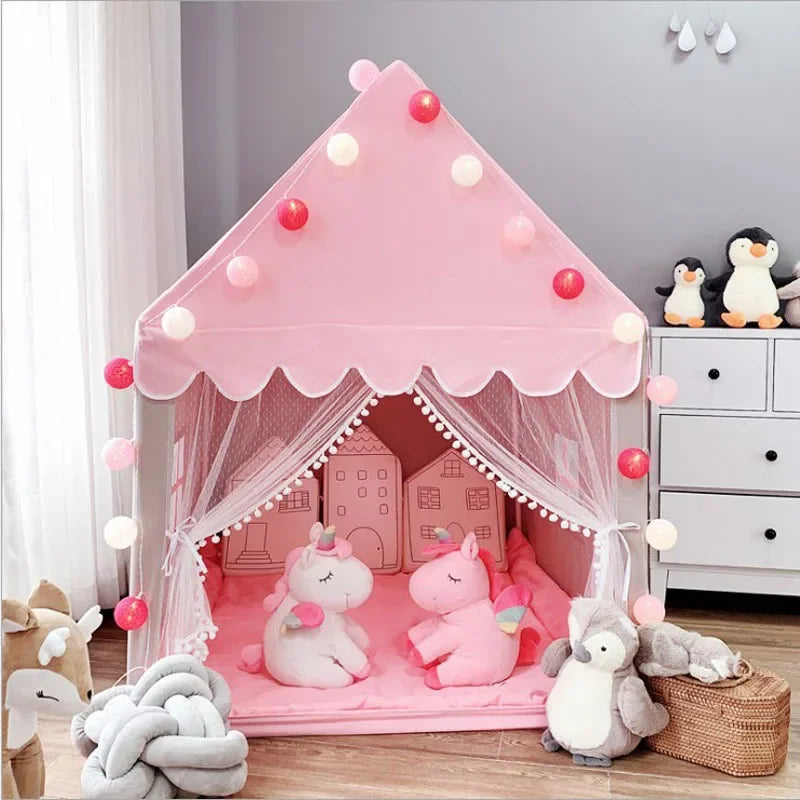 Kids Princess Play Tent - Foldable Pink Castle Tipi for Baby Playroom & Room Decor