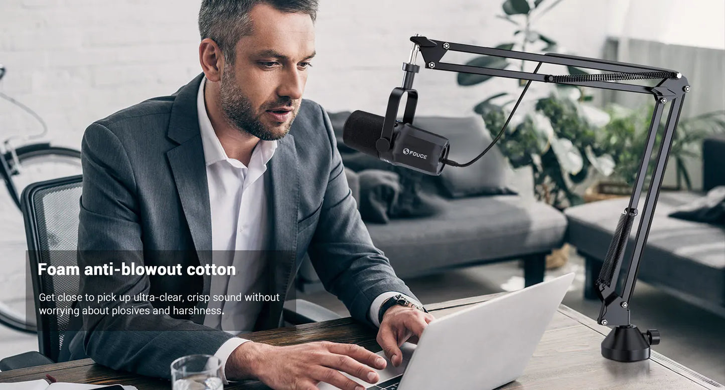 FDUCE SL40+ USB/XLR Dynamic Microphone Kit with Headset Output, Sound Insulation & Arm Stand for PC, PS5/PS4, and Mixers