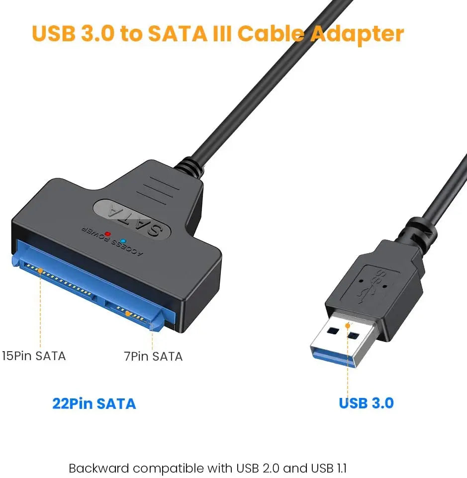 USB 3.1/2.0 SATA to USB Cable – USB 3.0 to SATA III Hard Disk Adapter, Compatible with 2.5-inch HDD and SSD, UASP Support