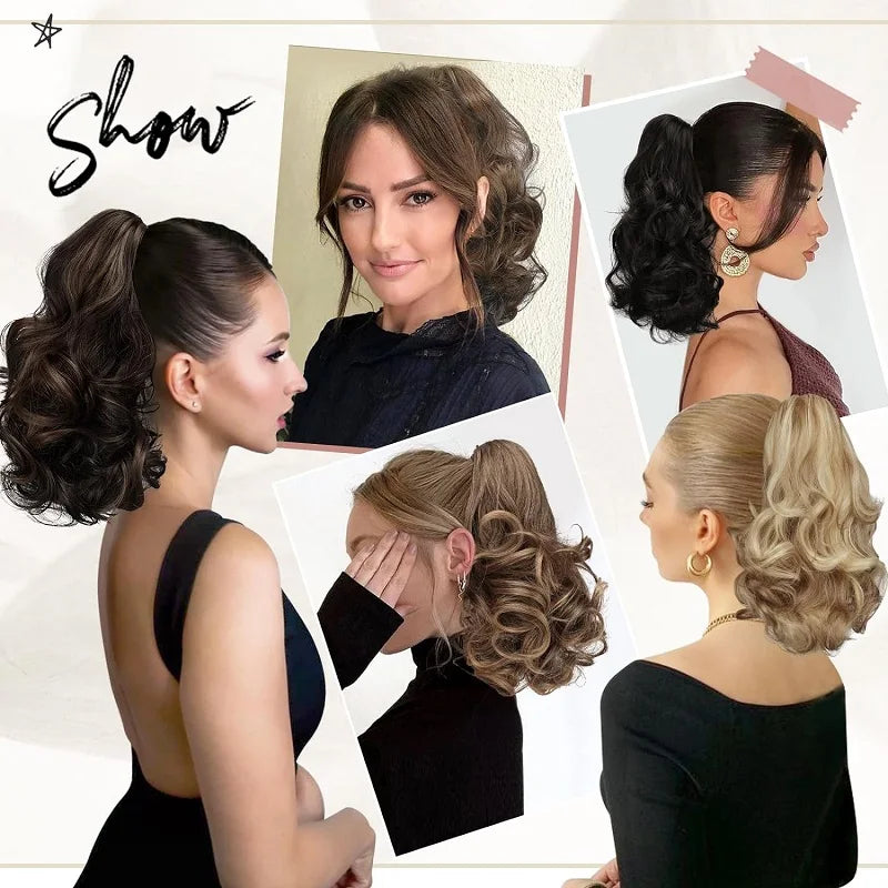 12-Inch Synthetic Wavy Curly Ponytail Hair Extension with Claw Clip – Mixed Blonde Hairpiece for Women