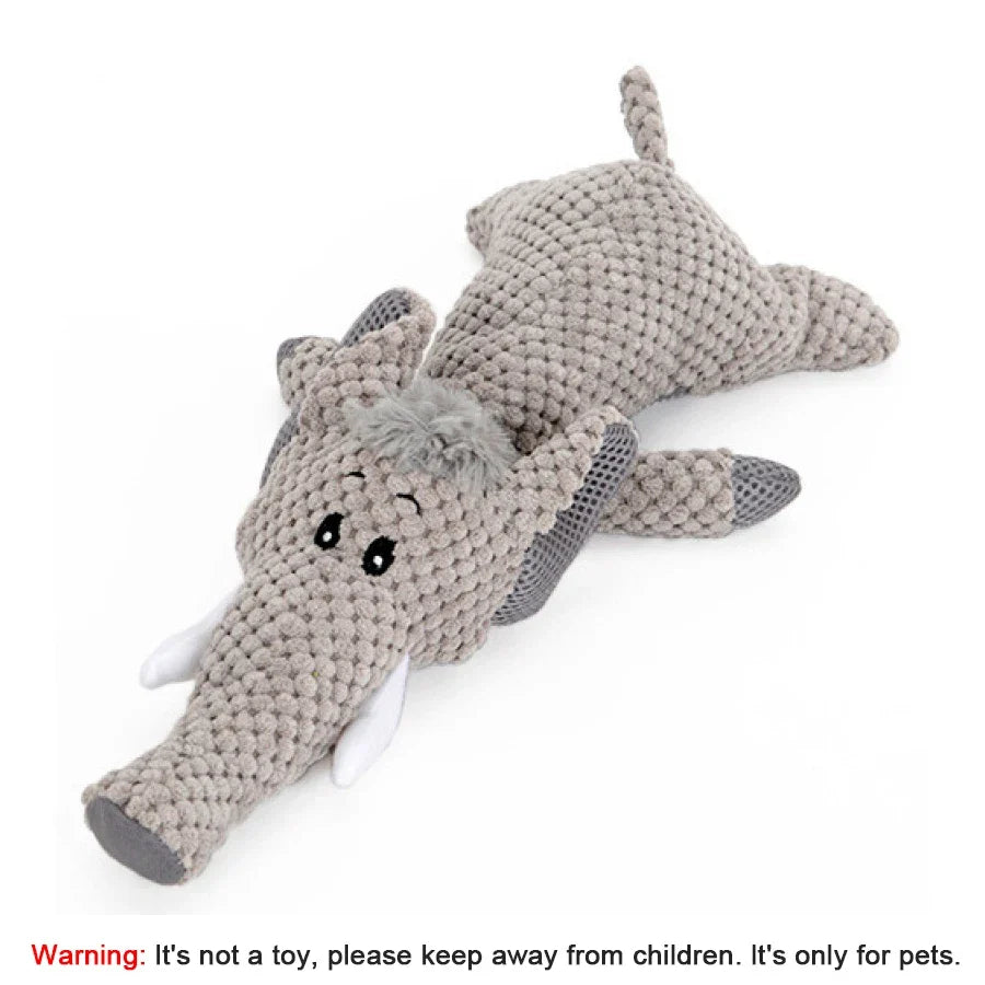 Large Dog Squeaky Plush Toy - Bite-Resistant Cartoon Lion, Wolf & Elephant Chew Toy for Small Medium Dogs