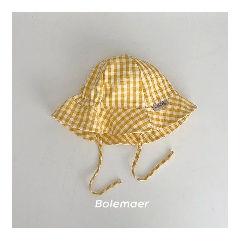 Wide Brim Plaid Baby Sun Hat – Cotton Bucket Fisherman Cap for Kids, Boys & Girls Summer Sun Protection Bonnet