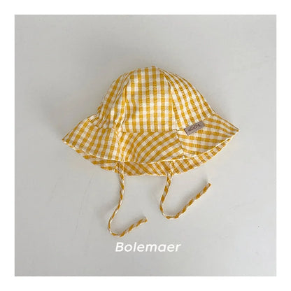 Wide Brim Plaid Baby Sun Hat – Cotton Bucket Fisherman Cap for Kids, Boys & Girls Summer Sun Protection Bonnet