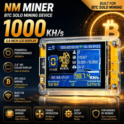 NMMiner NerdMiner V3 Bitcoin Solo Mining Device - 2.8-Inch BTC Lottery Miner 350KH/s–1000KH/s