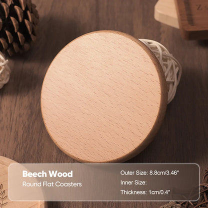 Solid Walnut & Beech Wood Coaster — Durable Heat-Resistant Round & Square Cup Mat, 8.8cm Tea & Coffee Placemat