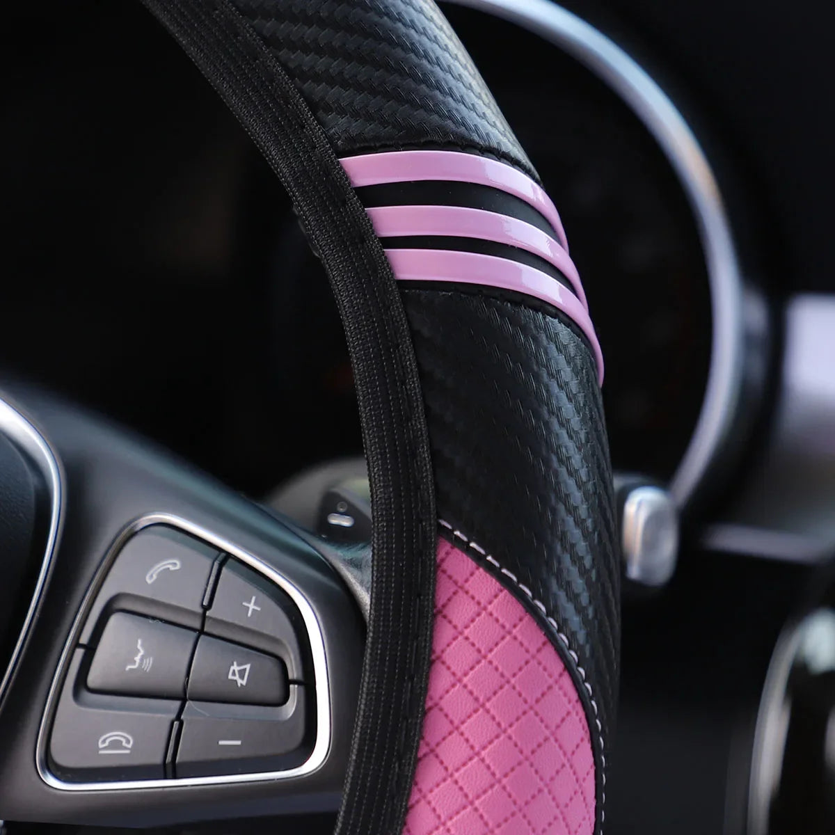 Little Monster PU Embossed Leather Steering Wheel Cover — No Inner Ring, Fits 14.5-15 Inch Wheels