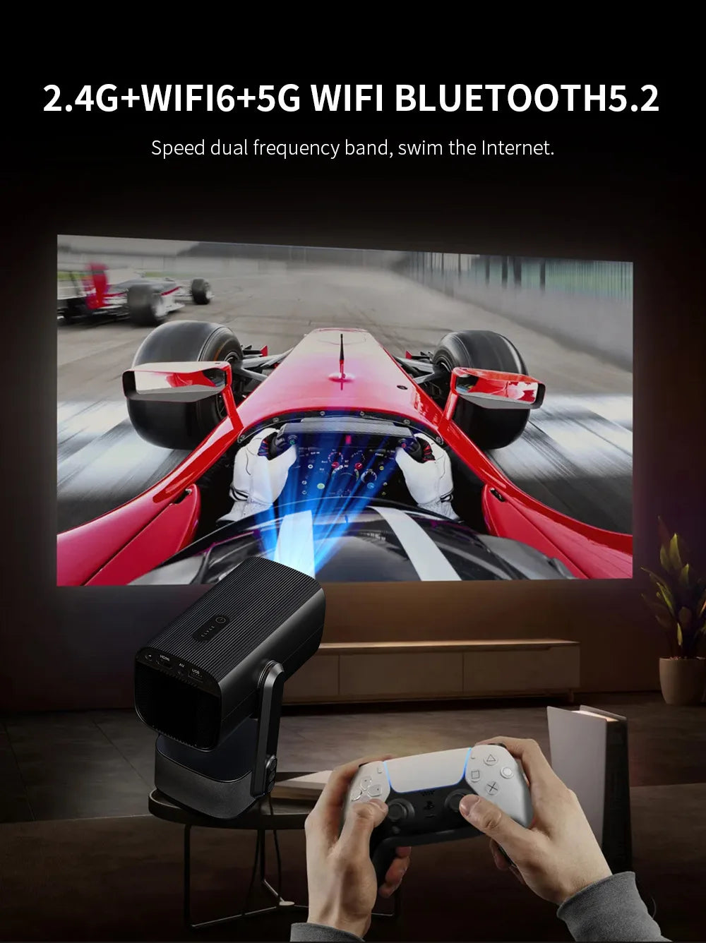 Salange K2 4K Smart Projector – Android 11, Built-in Battery, Bluetooth Speaker, WiFi, Auto Focus & Keystone for Outdoor Movies