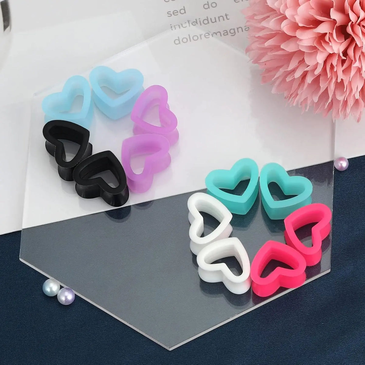 6 Pairs Heart Shape Silicone Ear Gauges – Flexible Double Flared Piercing Tunnels (2g to 1 inch) Stretch Ear Plug Body Jewelry Set