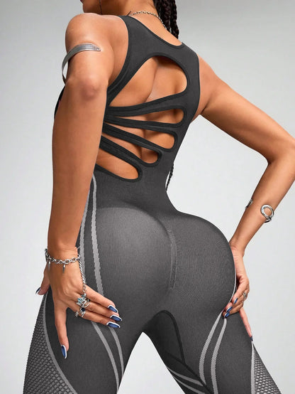 Women’s Sports Yoga Jumpsuit – Colorblock Fitness & Leisure Training Suit