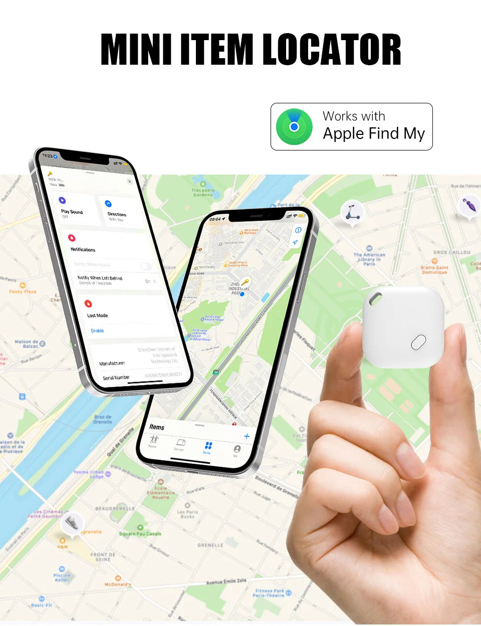 Mini Tracking Device for Apple Find My — Smart iTag Bluetooth GPS Tracker for Keys, Child, Pet & Car, iOS Compatible