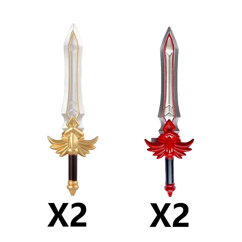 Medieval Figure Weapons Building Blocks Kit – King Sword, Lion Shield, Trident & Double-Edged Axe Battle Toy