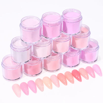12-Color Nude Pink 3-in-1 Professional Acrylic Powder Set - 12 Jars for Dip & Acrylic Nail Extensions, Structure & Dust, 10g Each