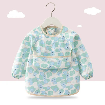 Waterproof Long Sleeve Baby Feeding Bib - Toddler Apron Smock with Food Catcher Pocket for Mess-Free Mealtime