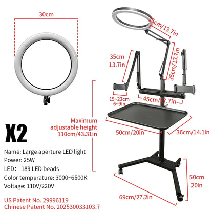 TAIDU Tattoo Workstation – Foldable LED Light 60W with Phone Holder, Tray Table, Nail Lamp & Tattoo Work Cart