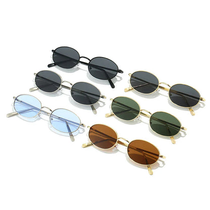 SHAUNA Retro Oval Metal Frame Sunglasses – UV400 Punk Style Shades for Women & Men