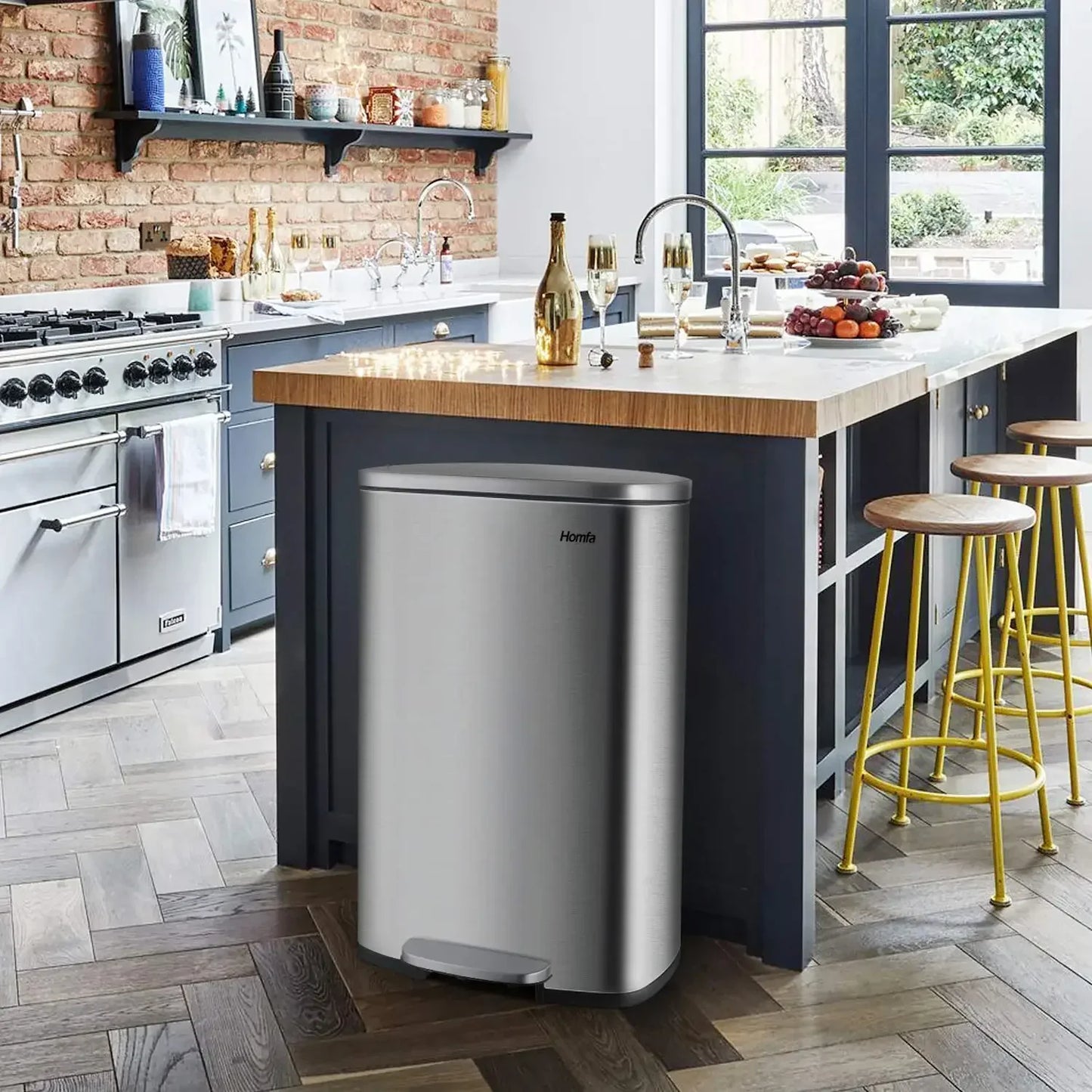 50L Stainless Steel Step Trash Can — Kitchen & Home Garbage Bin for Office, Bedroom, Garage, Living Room & Bathroom