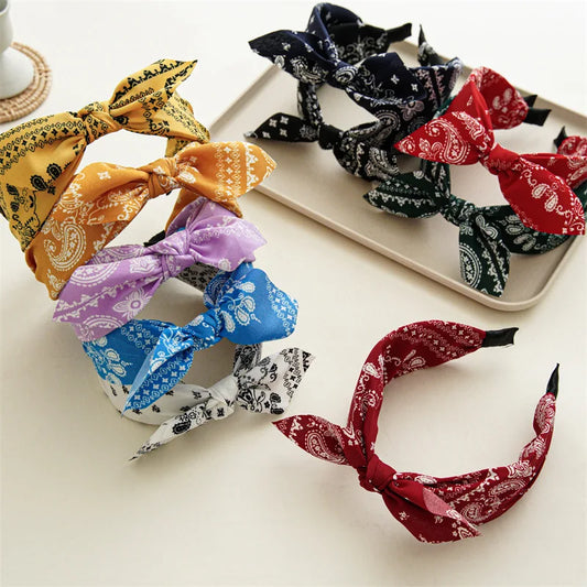 Fashion Cotton Cashew Flower Headband — Soft Wide Bow Hair Hoop for Women Casual Ethnic Hair Accessories