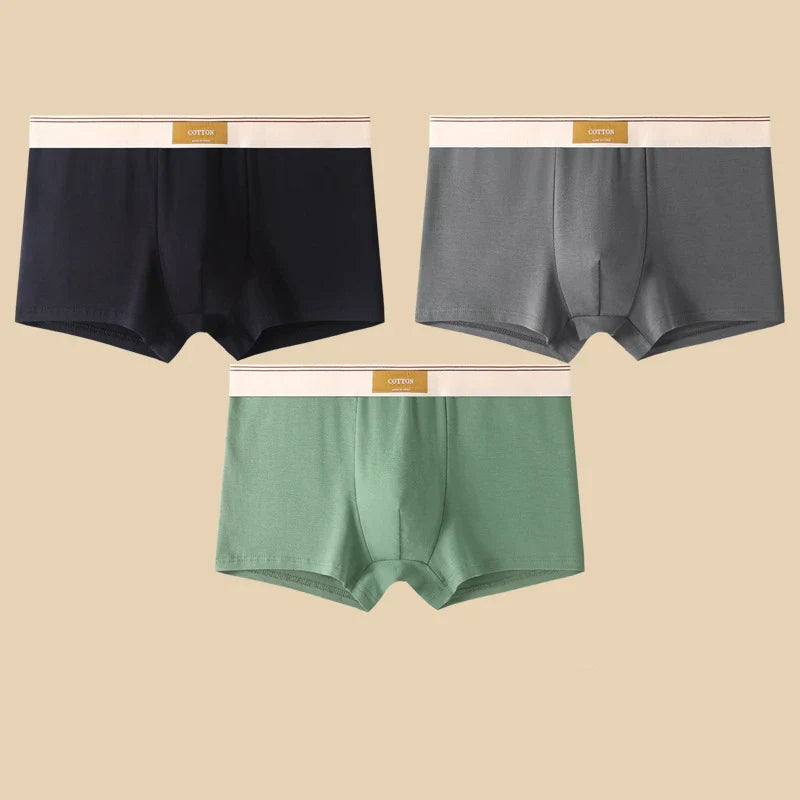 3PCS Men’s Cotton Boxer Shorts – Comfortable Breathable Solid Color Underwear Set for Everyday Wear & Sports Comfort