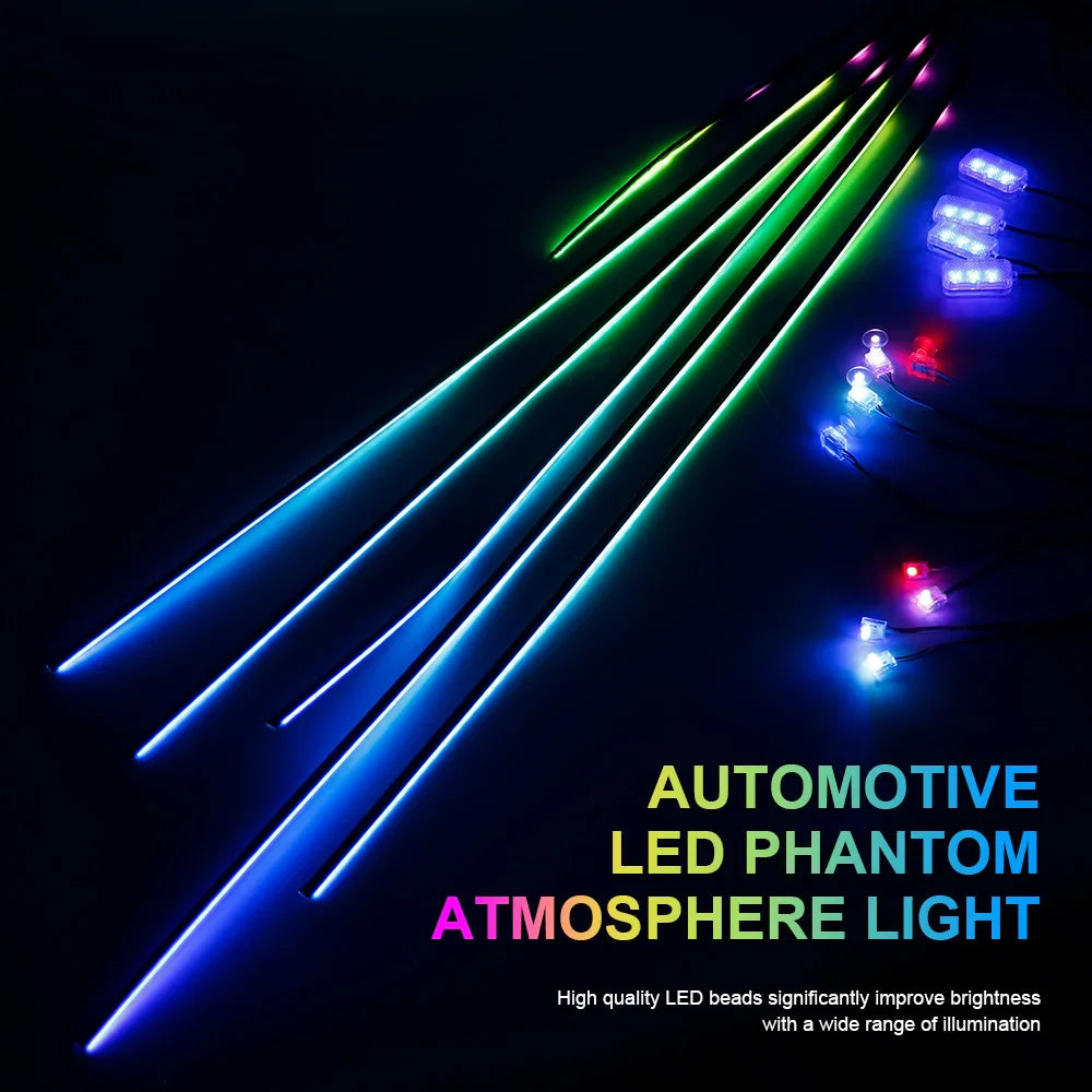 6/10/14/18-in-1 LED Car Ambient Lights – RGB 213 64-Color Acrylic Strips, Rainbow Symphony Streamer Interior Atmosphere Lamp Kit