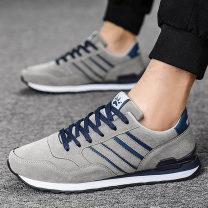 Men's Casual Artificial Leather Sneakers – Lightweight Breathable Lace-Up Flats for Spring & Outdoor Wear